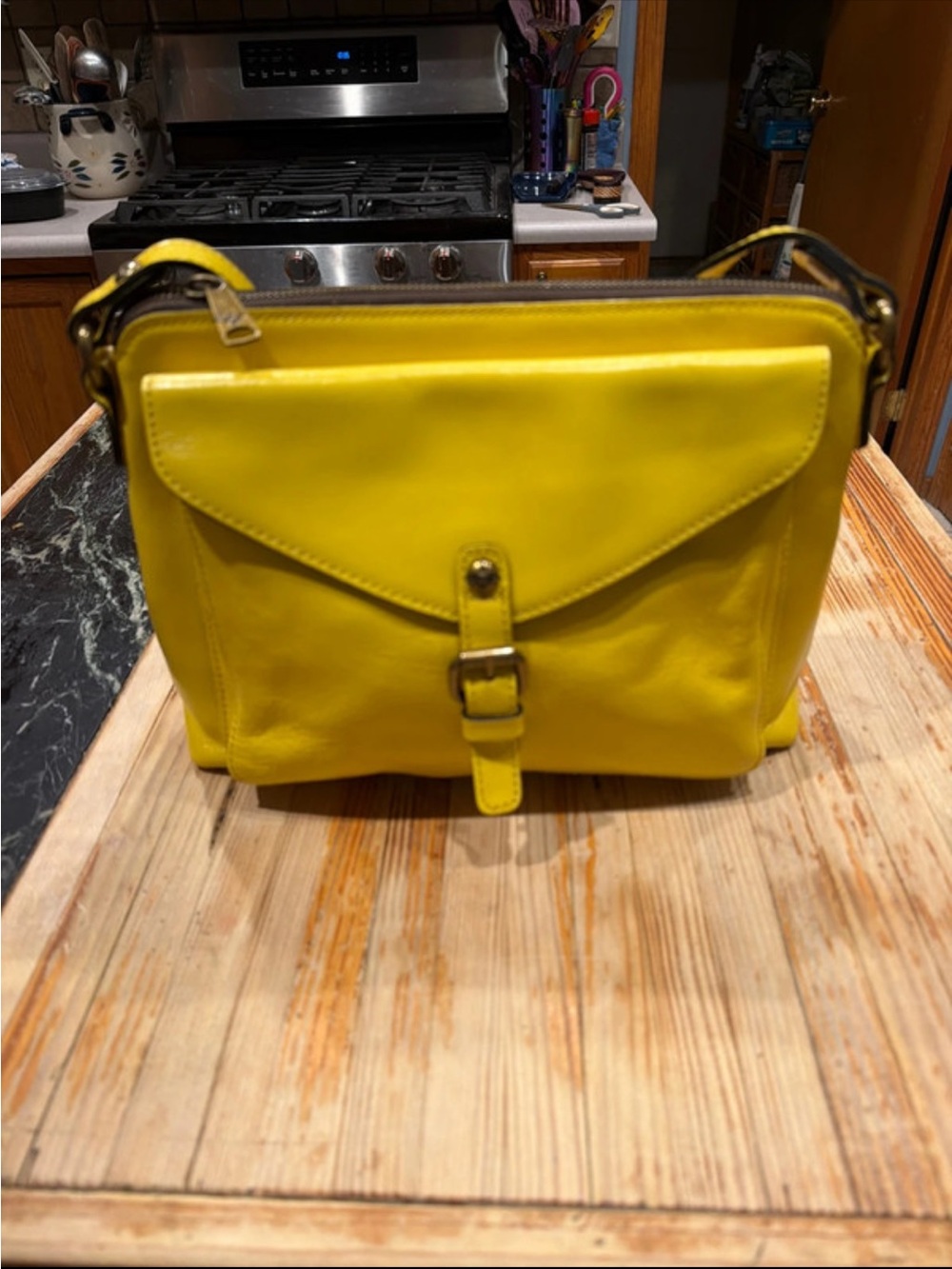 Patricia Nash Yellow Leather Crossbody with Front Flap and Buckle